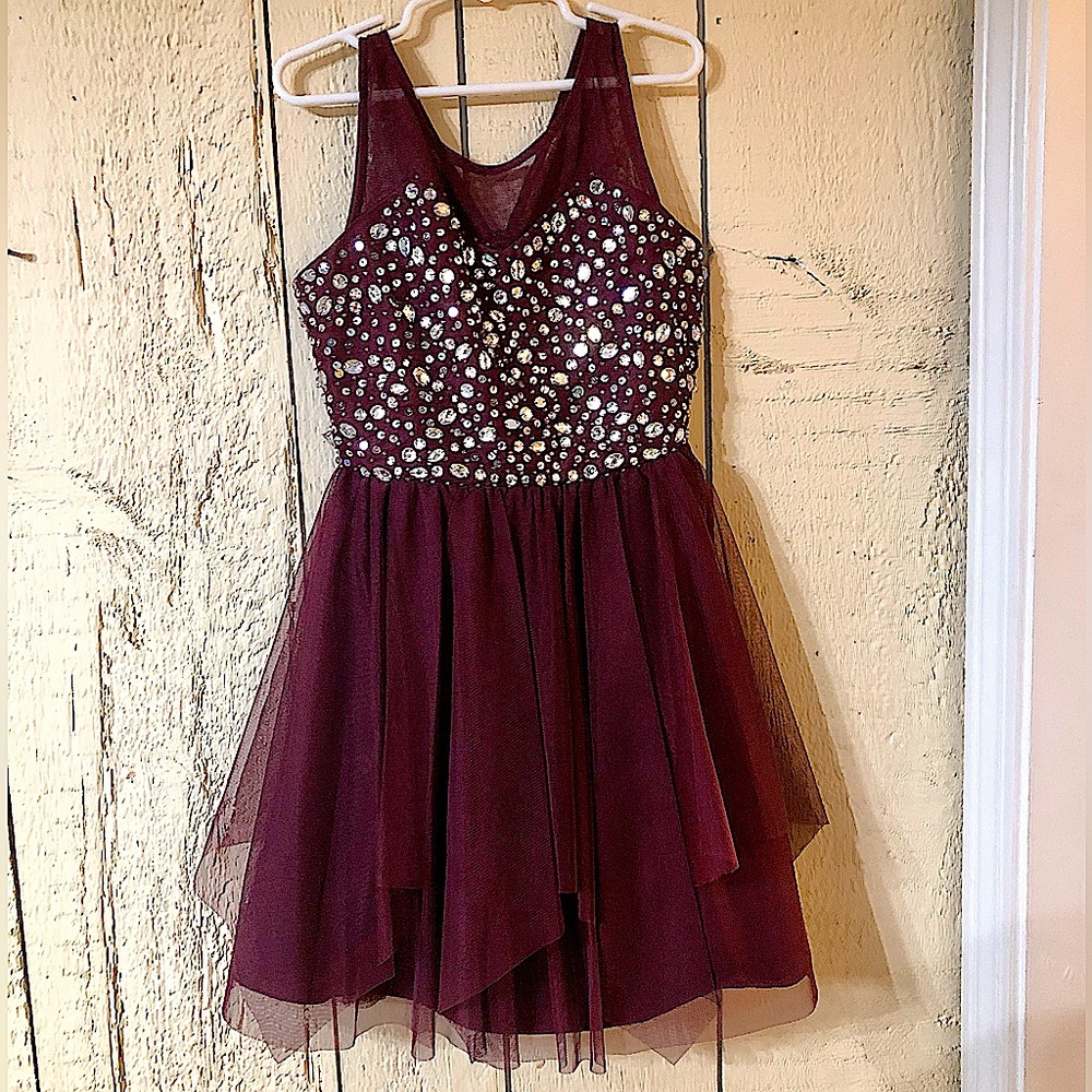 Stunning Sheer Wine Burgundy Special Occasion Dress